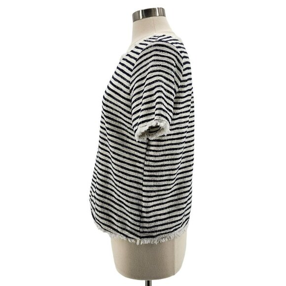 Green Envelope Striped Frayed Blue White Textured Knit Top Womens Large - Picture 3 of 6